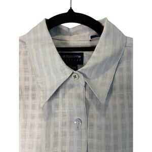 Liz Claiborne 100% Linen Light Blue Plaid Button Down Shirt M Coastal Preppy